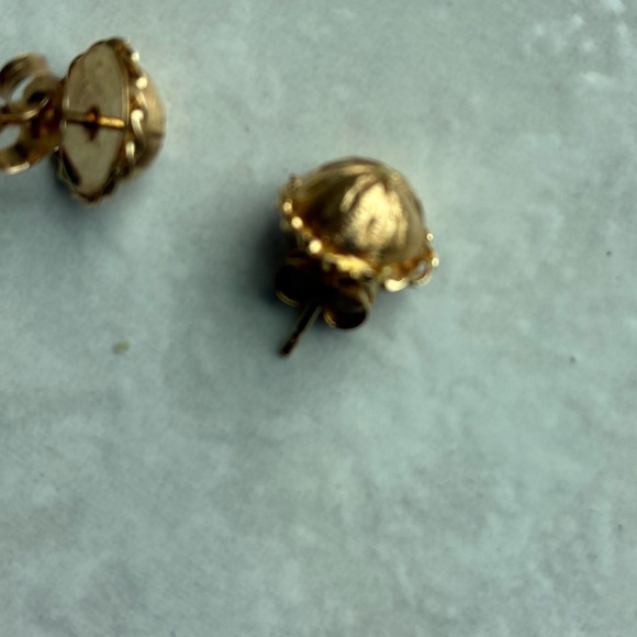 14k Gold Floral Dome Stud Earrings - Classic Women's Jewelry - Picture 7 of 8